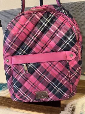 Pink Plaid Mini Backpack with Front Pocket